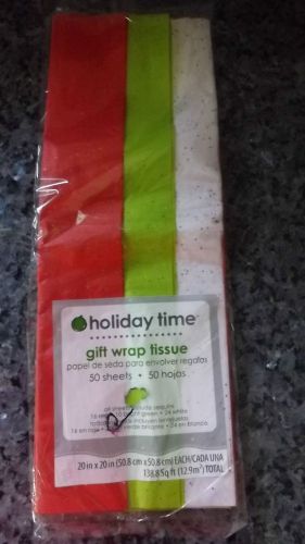 50 SHEETS HOLIDAY GIFT WRAP W/SEQUINS TISSUE PAPER 20&#034; X 20&#034; ~ RED, GREEN, WHITE