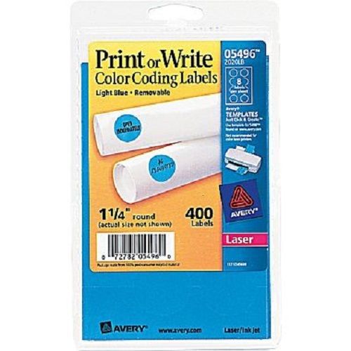 4 LOT AVERY 05496 1.25 round Blue Print or Write Color Coding Labels 400/pack