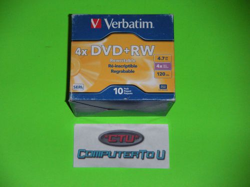 VERBATIM 4X DVD+RW 4.7GB 120MIN 10PK REWRITABLE DVD DISCS