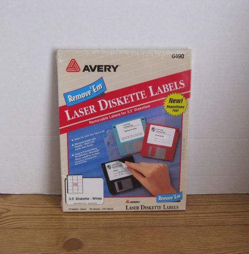 Avery Removable Laser Diskette Labels 3.5&#034; White 6490 - New pack of 375 Labels