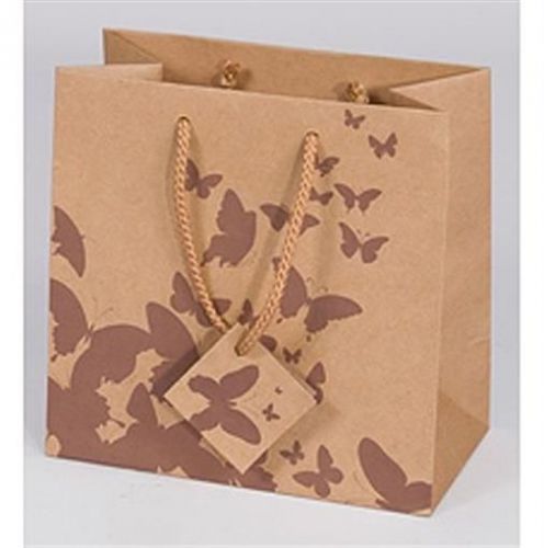 Kraft Butterfly Print Jewelry Gift Bags 4x4&#034; 50 pcs