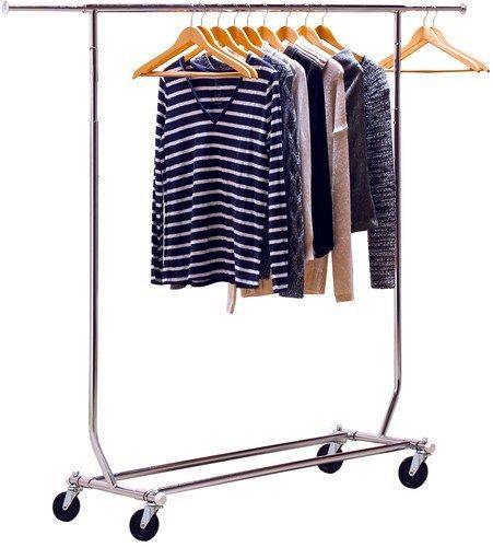 Commercial grade clothing garment retail chrome rolling display rack collapsible for sale
