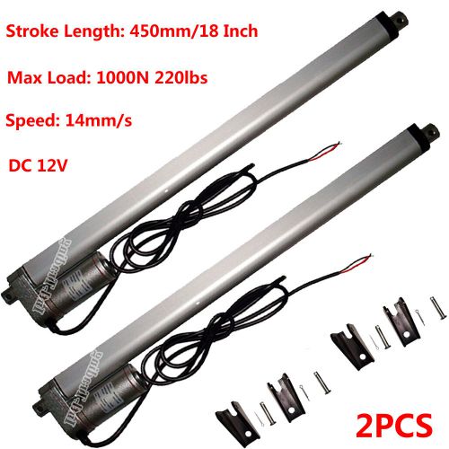 2x 18&#034; stroke linear actuators &amp; brackets 220 pound max lift 14mm/s speed 12v dc for sale