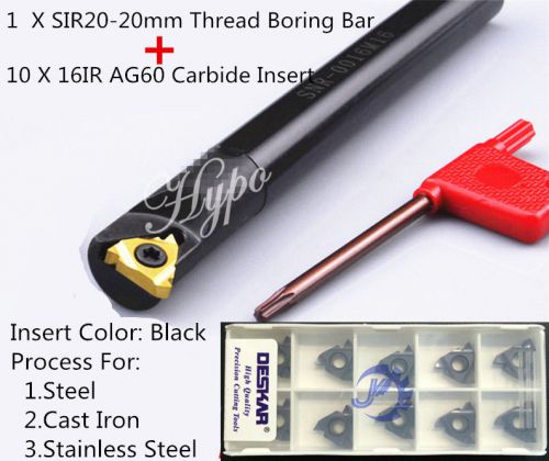 10Pcs  16 IR AG60 Insert  And SIR 20x200mm  Internal Bore Threading Boring Bar