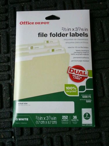 Lot of 5 - Office Depot 375-059 2/3&#034; x 3-7/16&#034; White File Folder Labels 1260PC