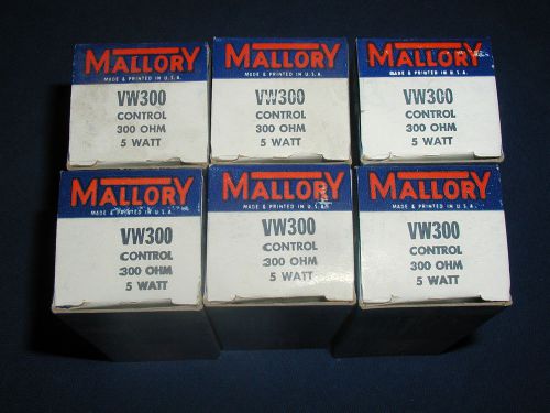 6 Units Mallory VW300 Long Round Shaft Potentiometer 300 Ohm 5 Watt Control