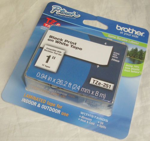Brother P-Touch 1&#034; TZe-251 Black On White Label Tape New OEM
