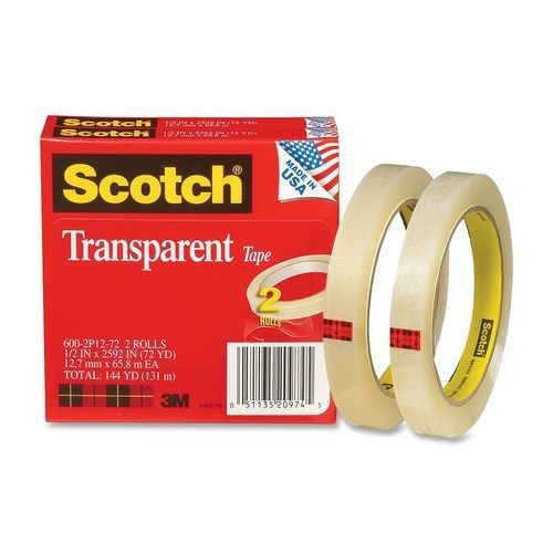 Scotch Transparent Tape, 0.5 x 2592 Inches, 2 Pack (600-2P12-72)