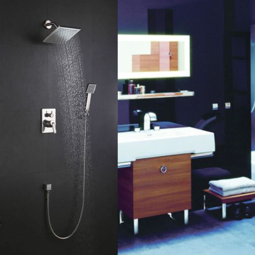 Modern Square Wall Mount Shower System Shower Head Hand Shower Shower Valve Set