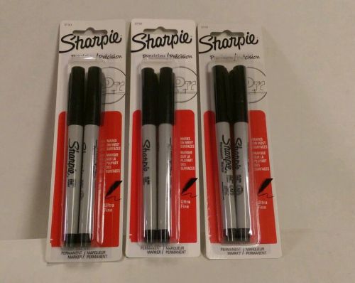 Sharpie Permanent Markers Ultra Fine Point Black Ink Total of 6 (37161)Free Ship