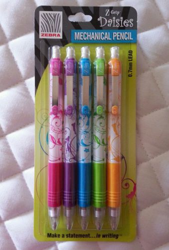 Zebra mechanical pencils, Z-Grip Daisies 0.7 mm lead, Rainbow barrel 5-pack