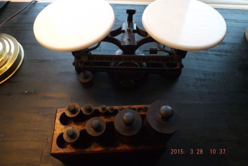 Vintage ohaus double beam gram balance scale and calibrating weights included for sale
