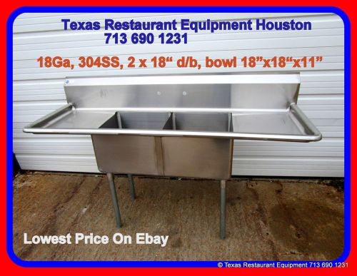 New  STAINLESS STEEL 2 Compartment Sink, 18Ga, 2 x 18&#034; D/B,  NSF, Houston, Texas