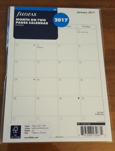 2017 FILOFAX A5 Month on Two Pages Diary/Calendar - 17-68510