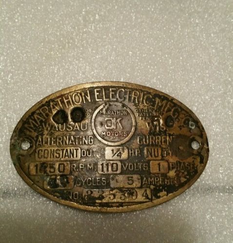 Marathon electric MFG. co. Voltage plaque