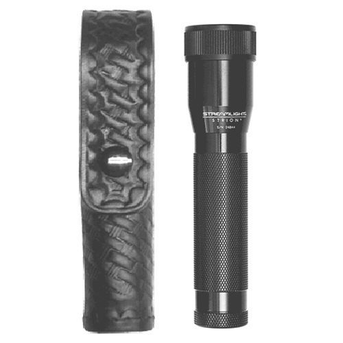 Stallion sfr-2 black basket weave leather tactical flashlight covered holder for sale