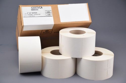 420970 4&#034;X6&#034; THERMAL TRANSFER LABELS, 8&#034; OD/3&#034; ID 1000 LABELS/ROLL, 4 ROLLS/CASE