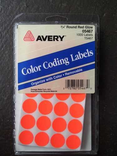 Avery 05467 / T5467 Removable Labels, 3/4&#034; Round, 1000/PK, Red Glow 1995
