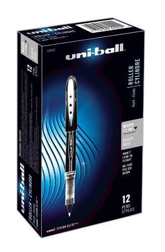 Sanford Uni-Ball Vision Elite Stick Micro Point Rollerball Pens, 0.5mm, 12 Black