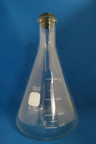 Pyrex Erlenmeyer Flask &amp; Stopper # 5320 2000mL  Filter Flask w/ No Tubulation