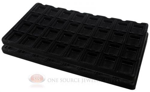 2 Black Insert Tray Liners W/ 32 Compartment Earrings Organizer Jewelry Display