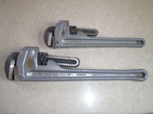SET OF 2  RIGID ALUMINUM PIPE WRENCHES 14&#034; AND 10&#034; VERY NICE HARDLY USED