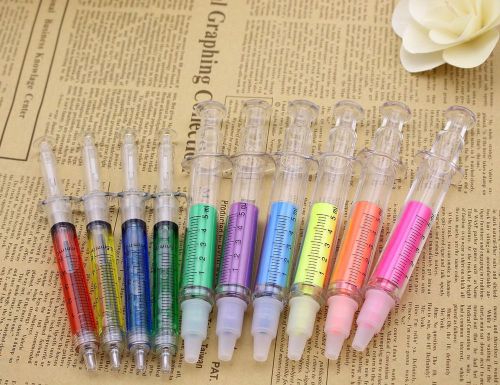 Bestgrew 4 syringe pens + 6 syringe highlighters fluorescent needle watercolo... for sale