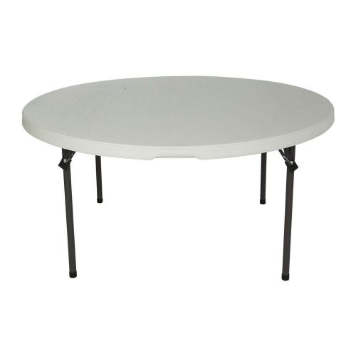 Large 60&#034; Round Commercial Grade Folding Stackable Table, White Granite Seats 7
