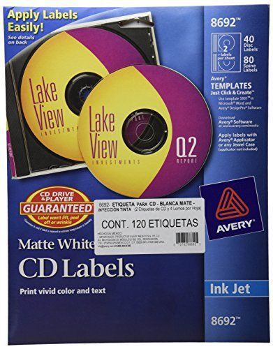 Avery CD Labels, Matte White, 40 Disc Labels and 80 Spine Labels (8692)