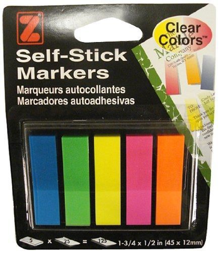 Advantus Self-Stick Tab Markers, 1-3/4 x 1/2 Inches, 5 Pads of 25, Clear