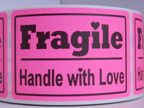 FRAGILE HANDLE WITH LOVE Warning Stickers Labels  pink fluorescent (50 labels)