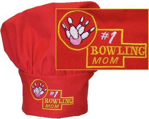 #1 Bowling Mom Chef Hat Adult Number One Mother&#039;s Day Monogram Red Available NWT