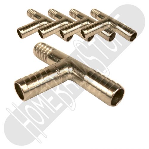 5 Pack New CO2 Tee Joint Stainless Steel Barb Fitting 3/8&#034; Gas Lines 3 Split