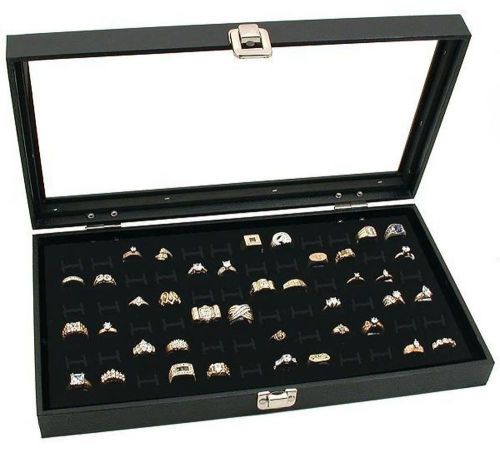 Glass top black jewelry display case with 72 slot ring tray - new -free shipping for sale