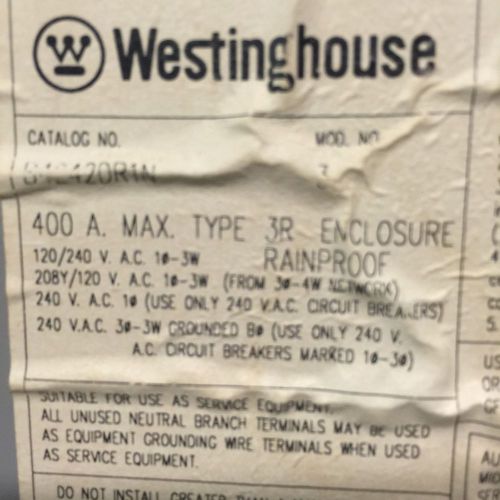 Westinghouse 400 Amp Breaker Panel