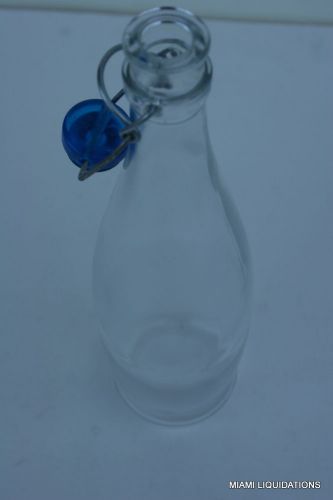 Lot of 6 oil/vinegar cruet water bottle wire bail 33.8 oz case libbey clear/blue for sale