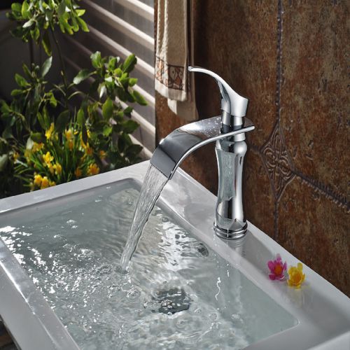 Waterfall Bath Sink Faucet Chrome Plate Basin Faucet Mixer Tap One Hole 1 Handle