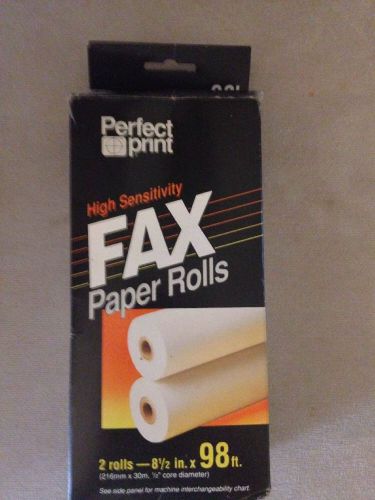 Perfect Print High Sensitivity Fax Paper Rolls 2 Pack 8.5&#034; X 98ft New In Box