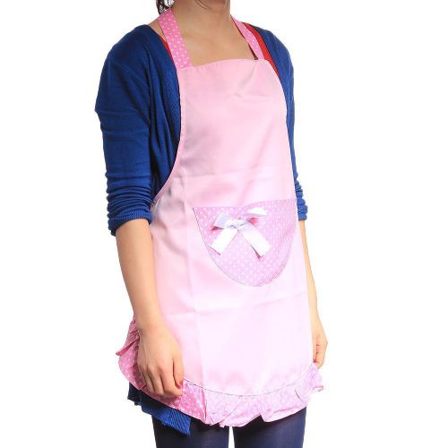 Women Cotton Kitchen Cooking Aprons with Front Pockets Princess Style Pink