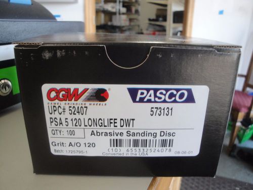 CGW Pasco 5&#034; PSA Abrasive Sanding Disc 120 Grit Box Of 100 UPC 52407 573131  2c