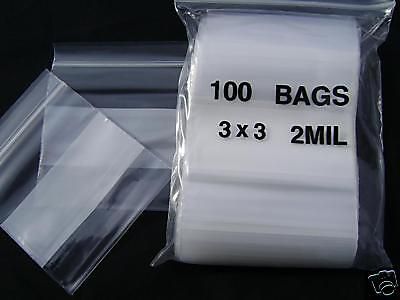3x3 &#034;inch White Block Poly Ziplock Bags Storage Clear 2mm - 100 Qty