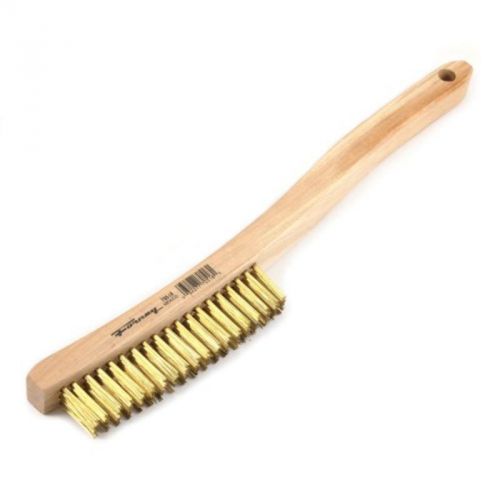 13-3/4&#034;-By-.012&#034; Wire Scratch Brush, Brass With Curved Wood Handle Forney 70518
