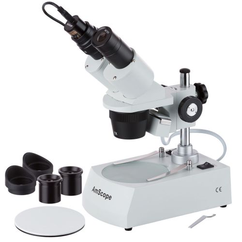 Amscope 10x-20x-30x-60x stereo microscope with two lights + 2mp usb camera for sale
