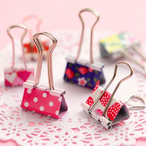 6X Flower Printed Metal Binder Clips Notes Paper Clip Office Tool 19 X 37mm  SP
