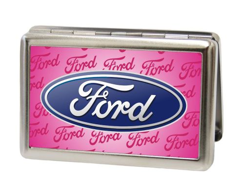 Ford Automotive - Oval w/ Text on Pink - Metal Multi-Use Business Card Holder