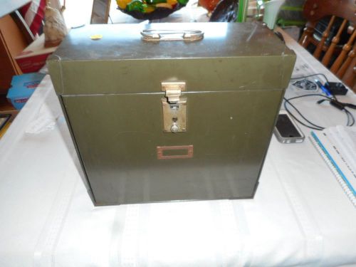 Vintage Metal File Box With Key 12&#034; x 12.5&#034; x 6