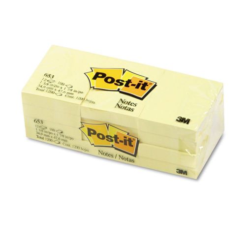 NEW Post-it Original Pads in Canary Yellow, 100/Pad, 12 Pads/Pack - MMM653YW