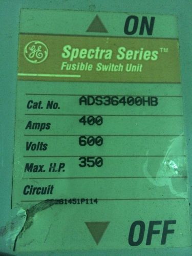 Ge ads36400hb spectra series fusible panelboard switch 400a 600v 3-phase for sale
