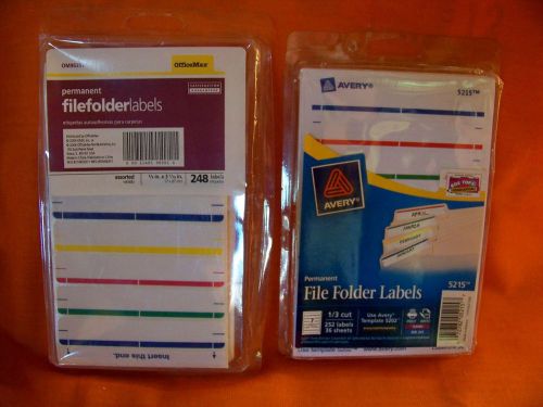2 NEW PACKS OF PERMANENT FILE FOLDER LABELS AVERY 252 LABELS &amp; OFFICE MAX 248 L.