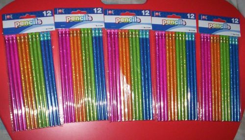 60~GLITTERY #2 PENCILS~ ASSORTED COLORS ~Total 60 pencils~#2 PENCILS~VERY PRETTY